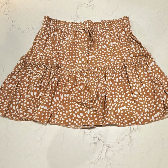Ally Dresses & Skirts - Ally Brown & White Animal Print Mini Skirt L Elastic Waist Drawstring Ruffle